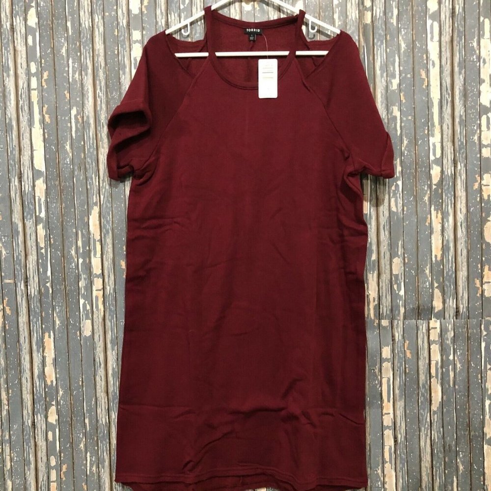 TORRID Womens Burgundy Wine Cold Shoulder Fleece Dress Size 1X 14-16 NWT